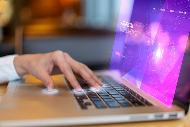 A close-up shot of a journalist's hands typing on a laptop, overlaid with an AI interface that highlights potential inaccuracies in real-time. Focus on the integration of human and AI efforts.