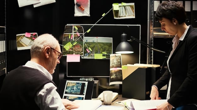 A split-screen showing a traditional journalist working on a story on one side, and an AI algorithm analyzing data on the other. The image symbolizes the collaborative future of journalism.