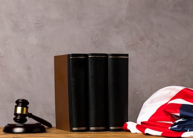 A gavel resting on a stack of law books with the U.S. flag blurred in the background, symbolizing the legal system and copyright laws in the United States. The image conveys the seriousness and importance of understanding legal frameworks.