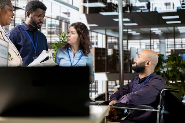 A diverse team of fact-checkers working collaboratively in a modern office, highlighting the collaborative effort required to verify information.