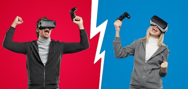 A split-screen image showing a journalist wearing a VR headset on one side and the immersive virtual environment they are experiencing on the other, emphasizing the role of VR in bringing stories to life.