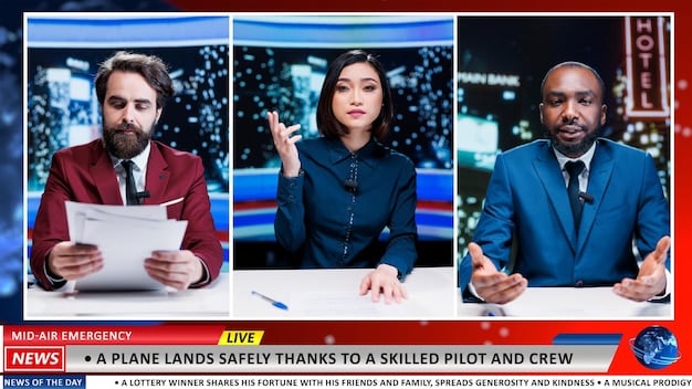 A split screen showing two versions of the same news story, one generated by AI with subtle biases and the other created by human journalists with a focus on objectivity and balance. The visual should emphasize the differences in framing and language.