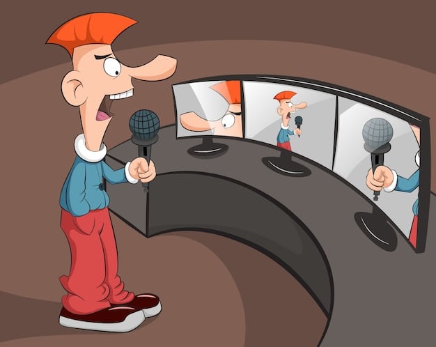 A digital illustration showing a split screen. On one side, a traditional news anchor at a desk is broadcasting. On the other side, a person with a smartphone records an event, symbolizing the contrast between mainstream and citizen journalism.