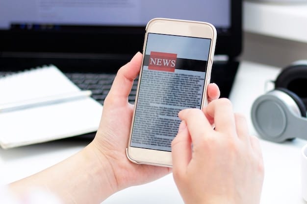 A split screen showing, on one side, a traditional newspaper headline and on the other side, an influencer's post about the same news story on a smartphone screen.