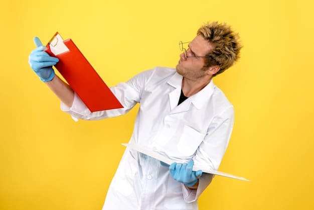 A scientist in a lab coat reviewing a document with a checklist titled 