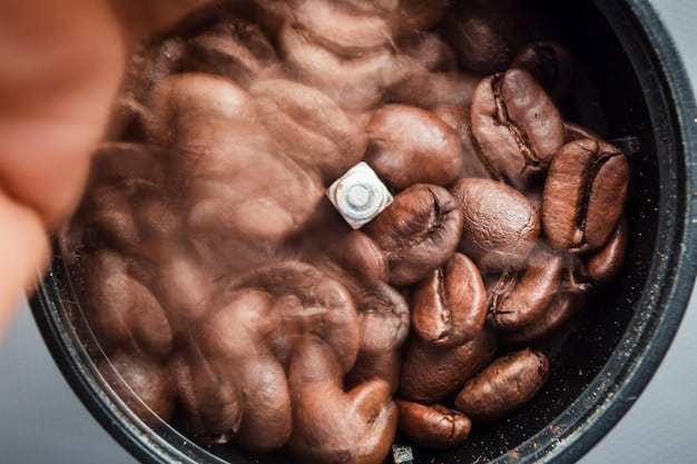 Close-up shot of a barista preparing mushroom coffee, showcasing the rich, dark color of the brew and the frothy texture. Various types of medicinal mushrooms are displayed in the background.