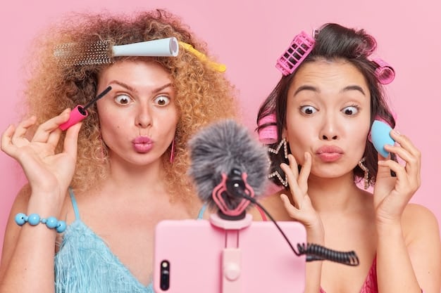 A collage of different kinds of TikTok content: a makeup tutorial, a dance challenge, a comedy skit, and a small business showcasing their products.