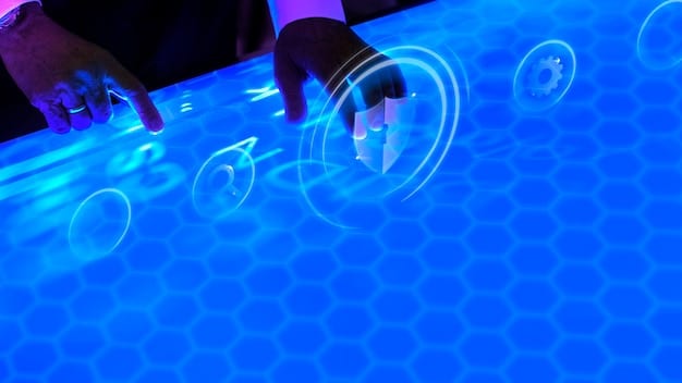 A person using a laptop with a shield icon overlayed on the screen, symbolizing digital protection. The background features blurred digital data streams, reinforcing the concept of online security.