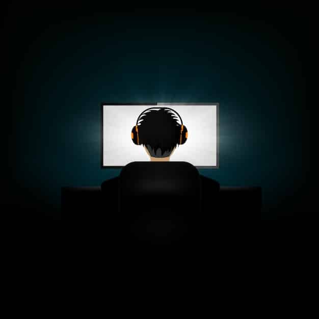 A silhouette of a person sitting in front of a computer screen, looking distressed. The screen is filled with various social media icons, each emanating a dark or ominous glow. The room is dimly lit, emphasizing the feeling of isolation and vulnerability.