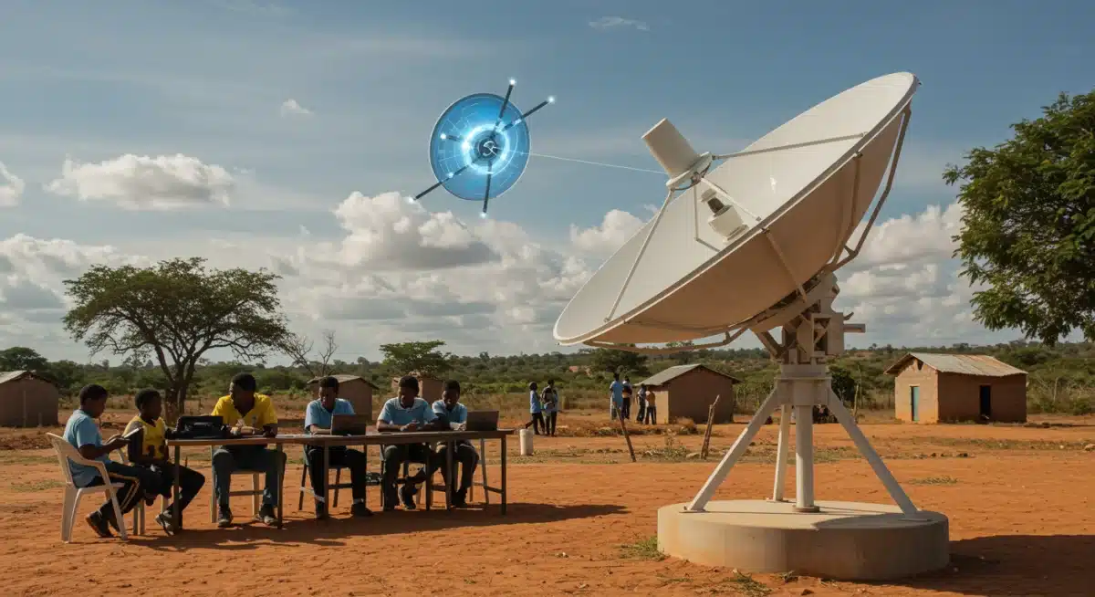 Satellite internet connecting a rural community to bridge digital access gaps.