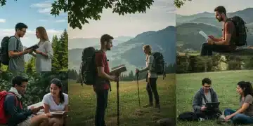 Adults enjoying offline activities, promoting digital well-being and reduced screen time.