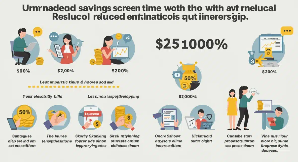 Infographic showing financial benefits from decreased screen time and digital consumption.