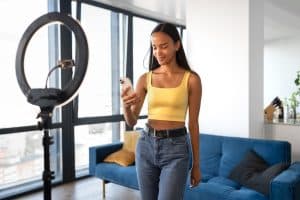 A girl doing TikTok Challenges.