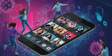 Futuristic TikTok challenges on smartphone, illustrating viral mechanics and digital trends for 2026