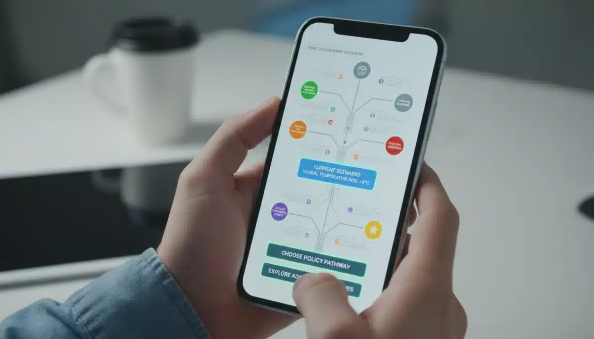 User interacting with a branching narrative on a smartphone, demonstrating interactive storytelling.