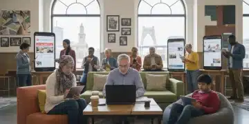 Diverse community engaging with digital hyperlocal news platforms