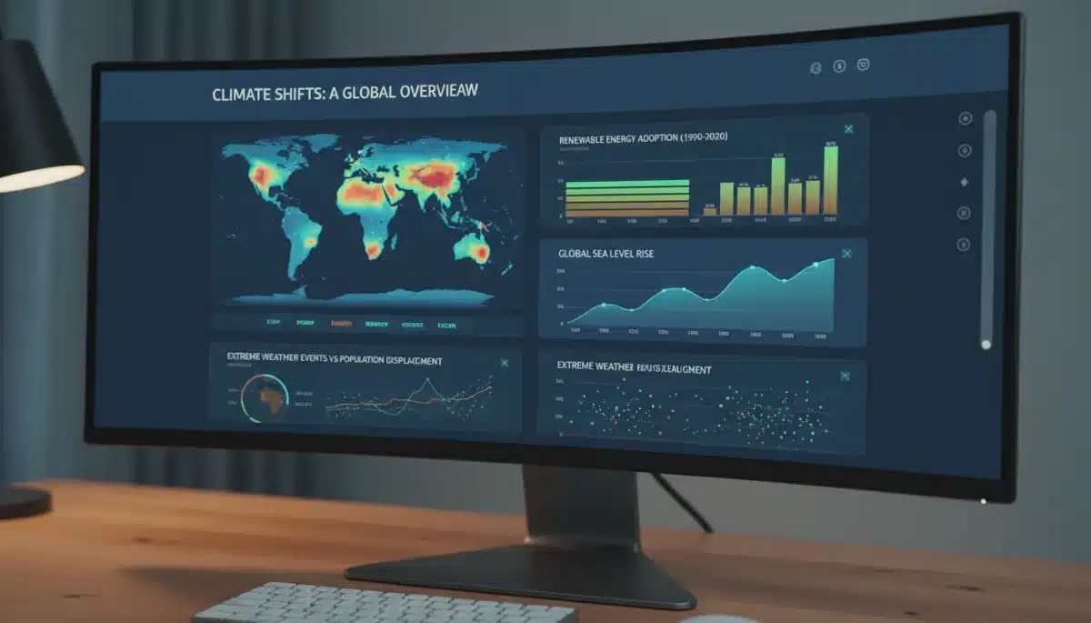 Desktop display of a data-driven scroll-telling experience, visualising complex interactive storytelling.
