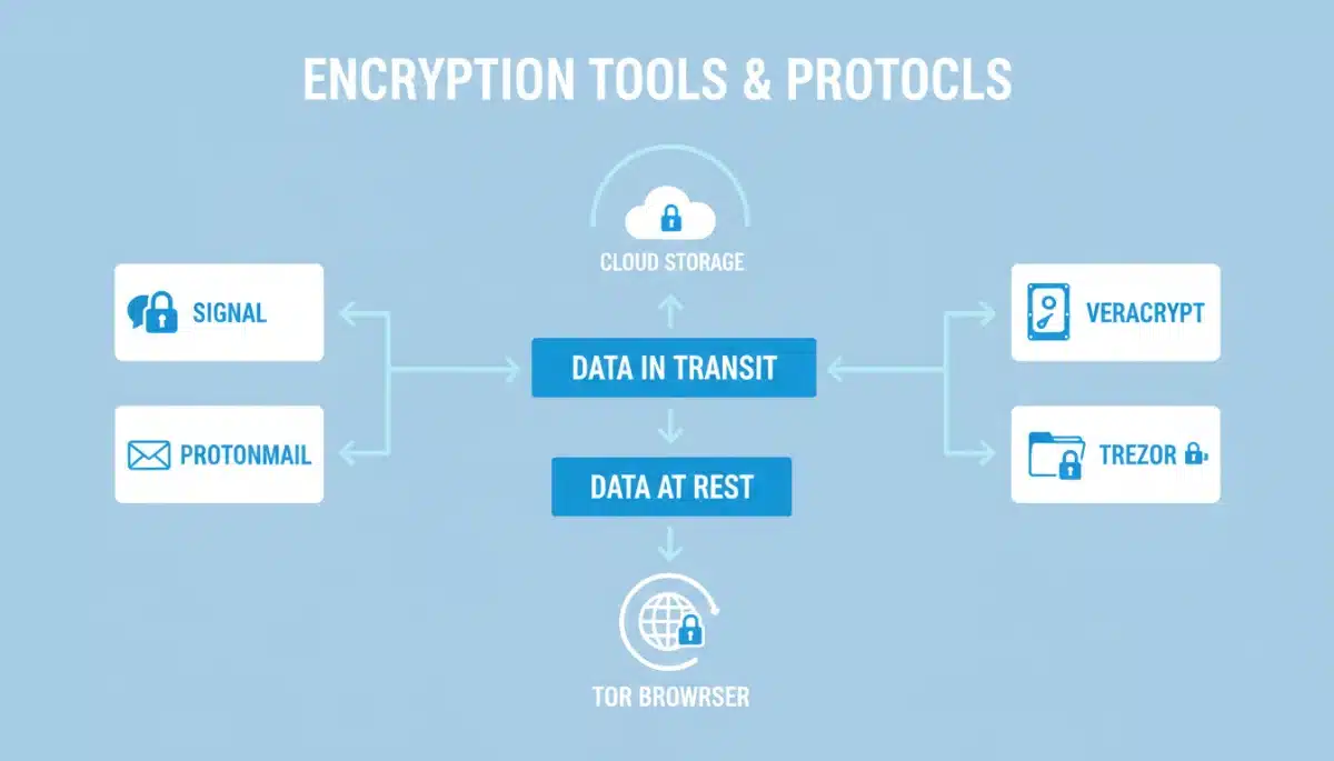 Infographic of essential encryption tools for US online reporters