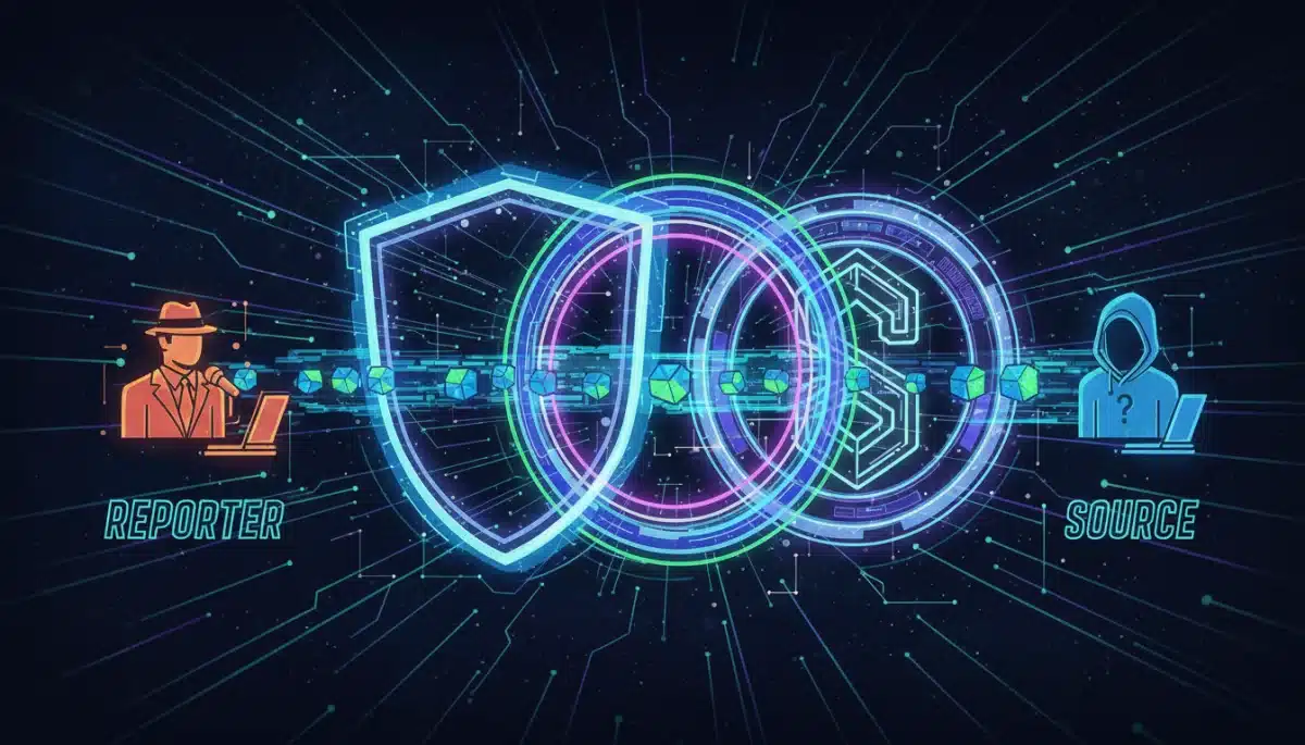 Visual representation of end-to-end encryption for secure journalistic communication