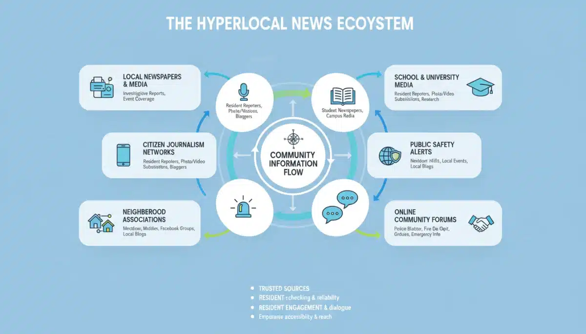 Infographic depicting interconnected hyperlocal news ecosystem