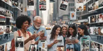American consumers engrossed in short-form video content on mobile phones, illustrating the widespread impact of digital trends.