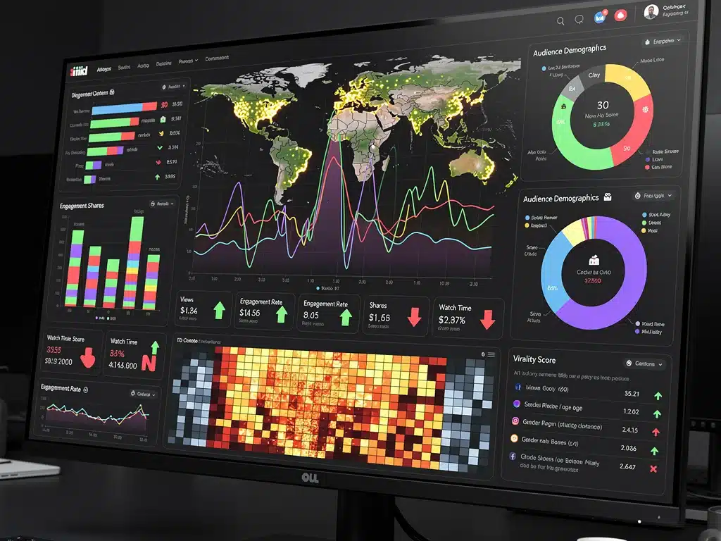 Advanced analytics dashboard tracking content performance and viral metrics in real-time.