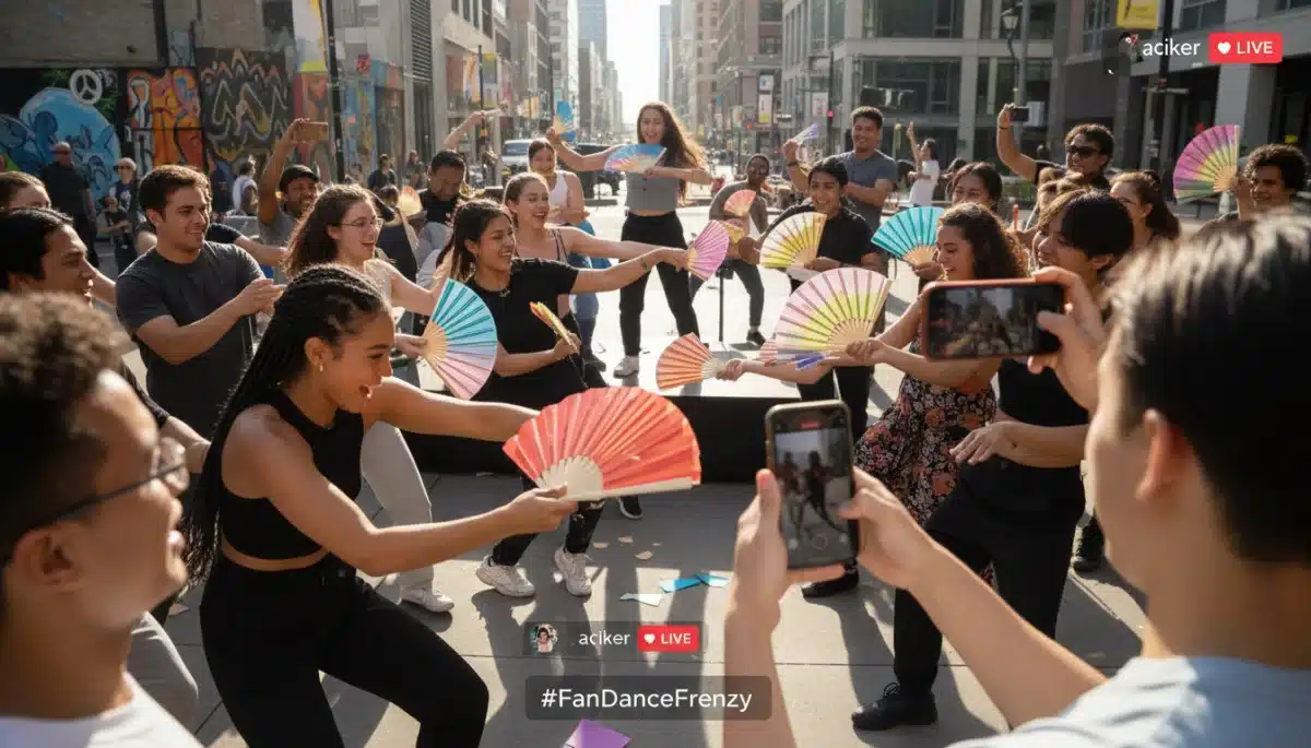 Diverse US young adults enthusiastically participating in a creative viral social media challenge.