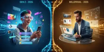Comparative infographic of Gen Z and Millennial digital habits in the US, 2026, showing distinct tech use.