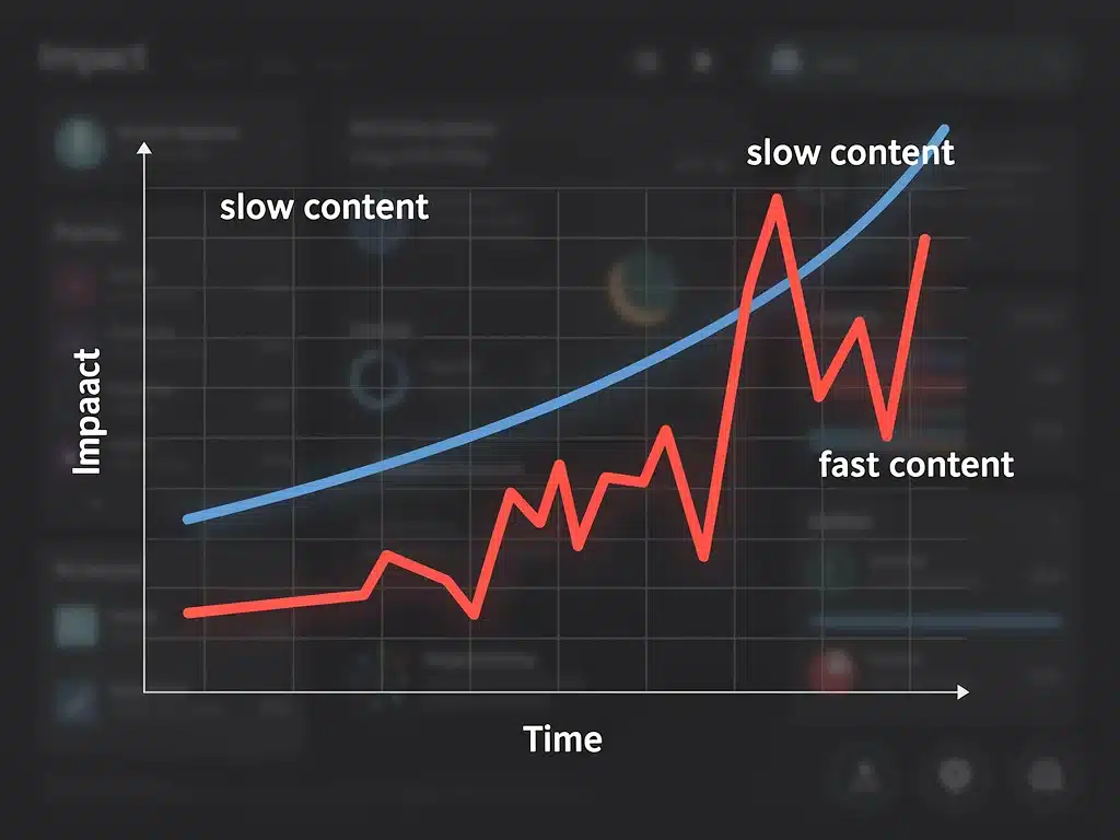 Graph illustrating steady growth and financial returns of slow content versus fast content volatility.