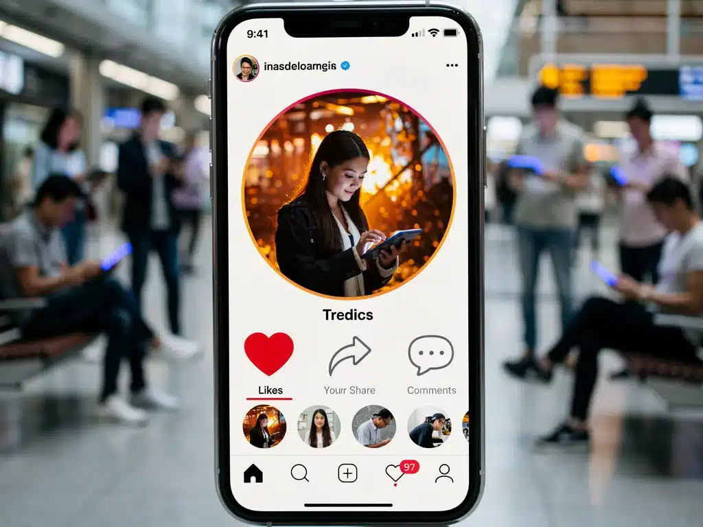 Smartphone displaying viral social media content with high engagement metrics.