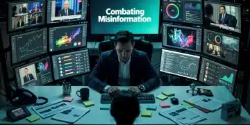 Journalist using AI content verification tools to combat misinformation in US news