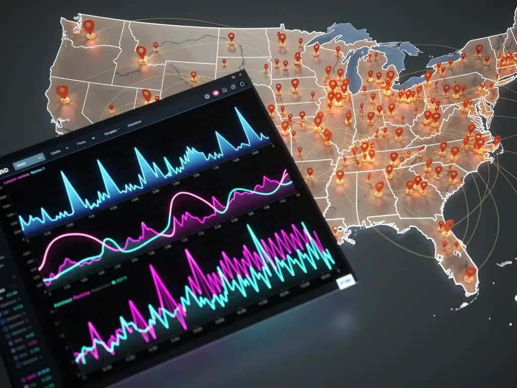 Data visualisation illustrating the spread of local viral trends across the US.