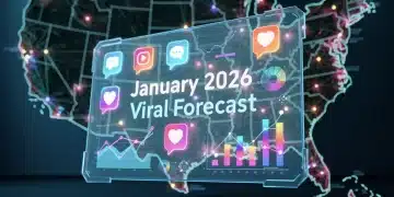 Holographic display predicting January 2026 viral forecast in US social media.