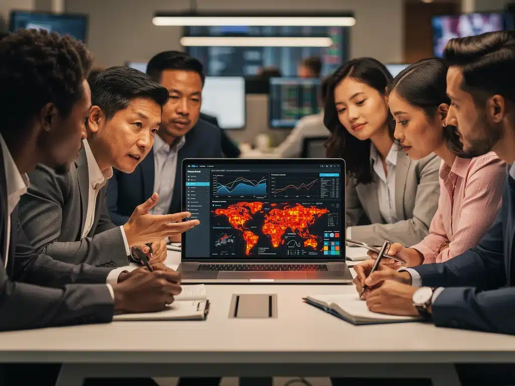Diverse journalists discussing bias detection in AI-driven reports