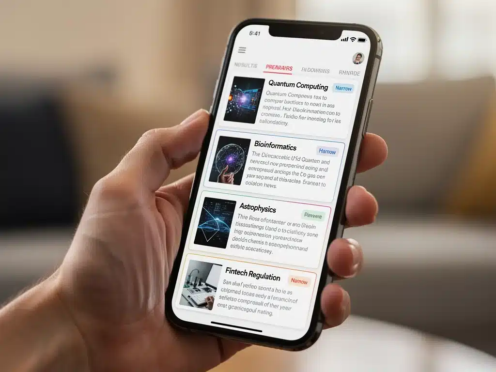 Smartphone displaying a curated news feed from a micro-journalism platform