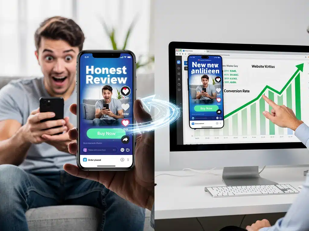 Consumer making purchase influenced by short-form video, brand campaign success.