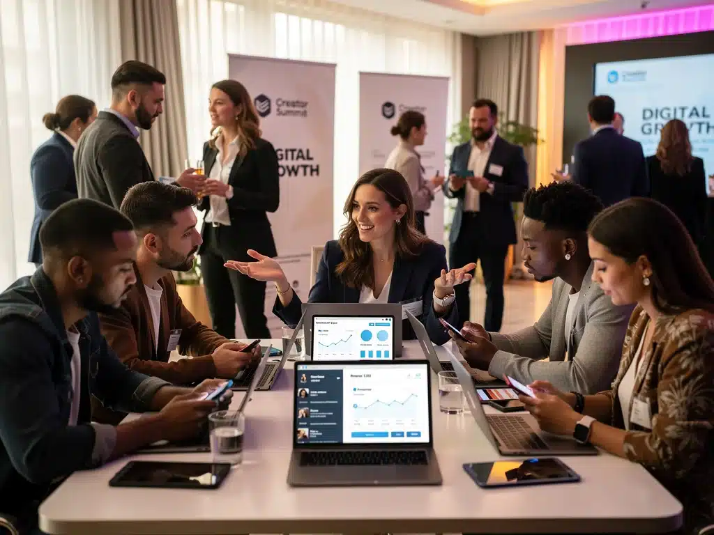 US influencers discussing monetisation strategies for viral content at a networking event.