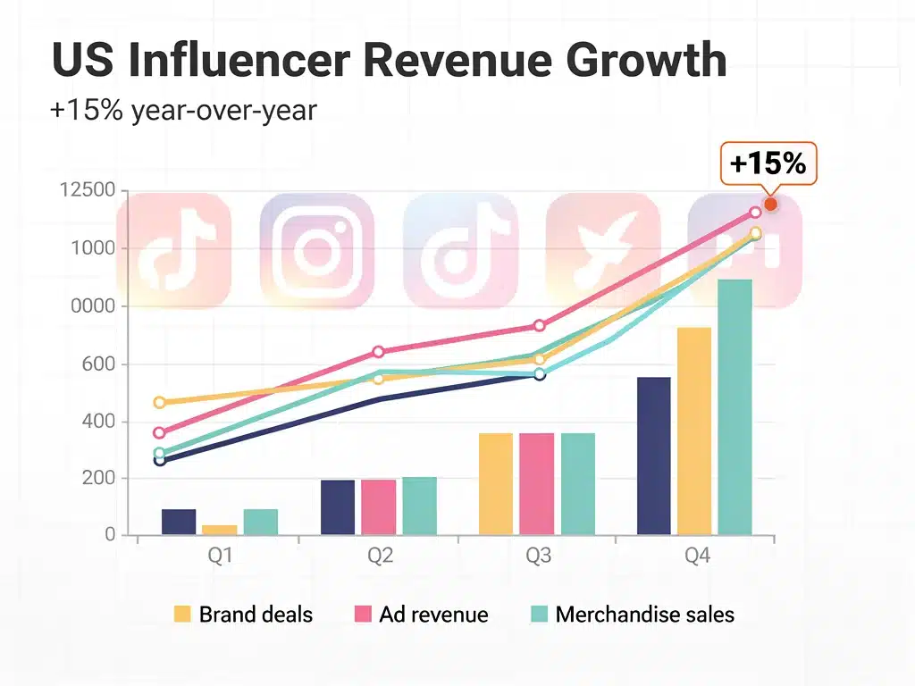 Chart illustrating a 15% revenue increase for US influencers due to viral content.