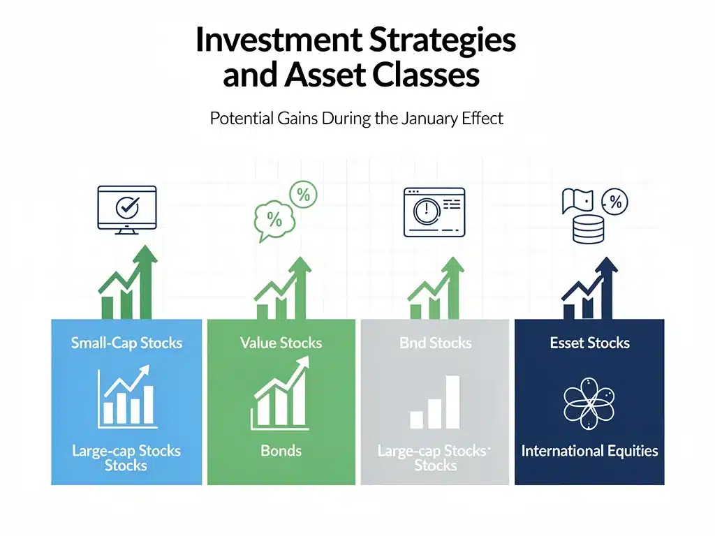Investment strategies for capitalising on the January Effect, focusing on small-cap and value stocks.