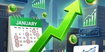 Illustration of the January Effect on the US stock market, showing seasonal growth trends.