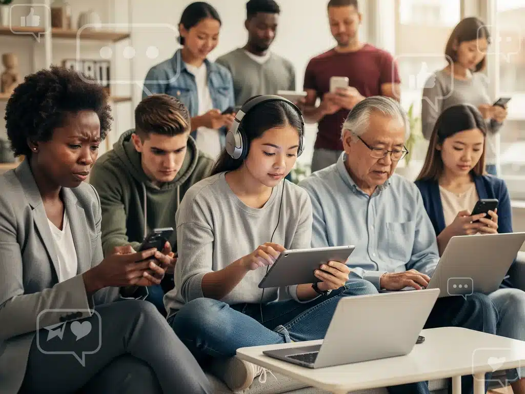 Diverse US audience engaging deeply with digital content