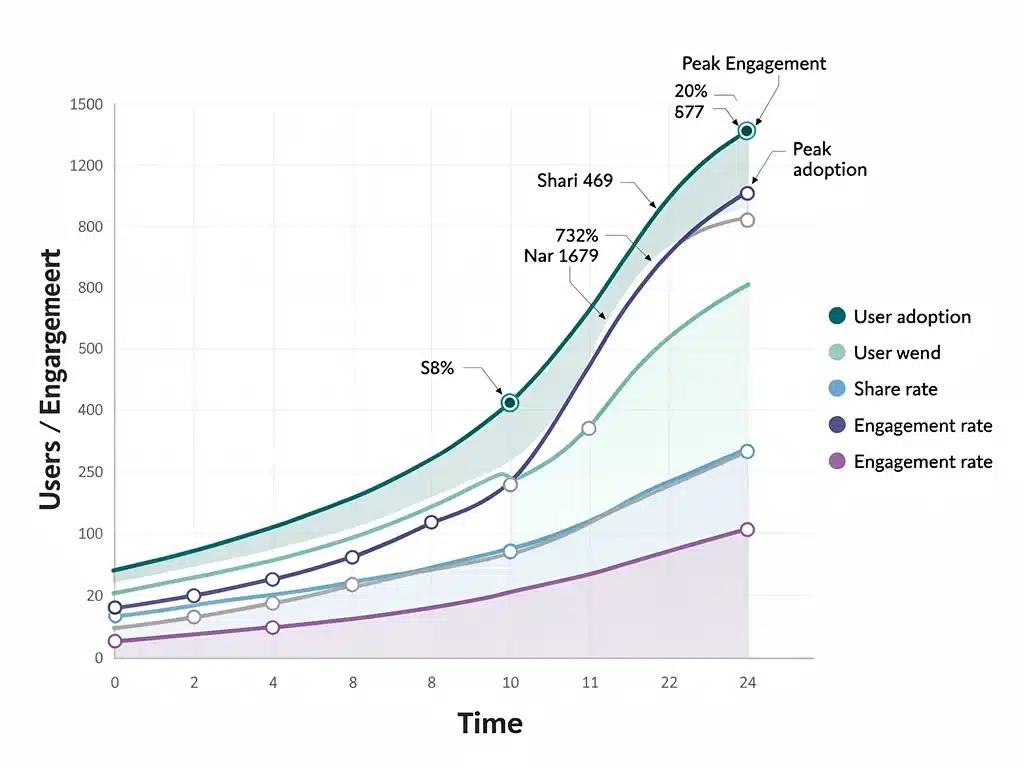 Graph showing exponential growth and peak engagement of a viral marketing campaign.