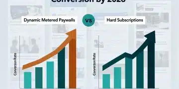 Comparison of dynamic metered paywalls and hard subscriptions, showing projected 18% digital reader conversion growth by 2026.