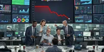Journalists analysing Google Discover traffic shift data