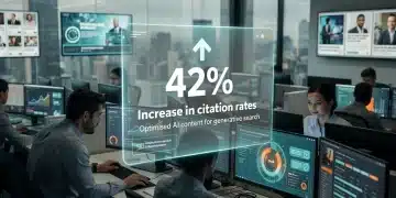 Journalists optimising AI citation rates in a modern US digital newsroom for generative search success.