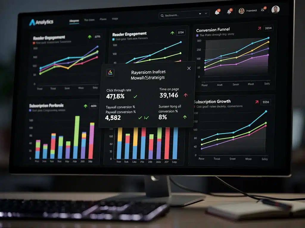 Digital analytics dashboard showing reader engagement and subscription conversion metrics.